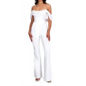 NEW MISS CIRCLE sherlyn white drape off shoulder jumpsuit in white
